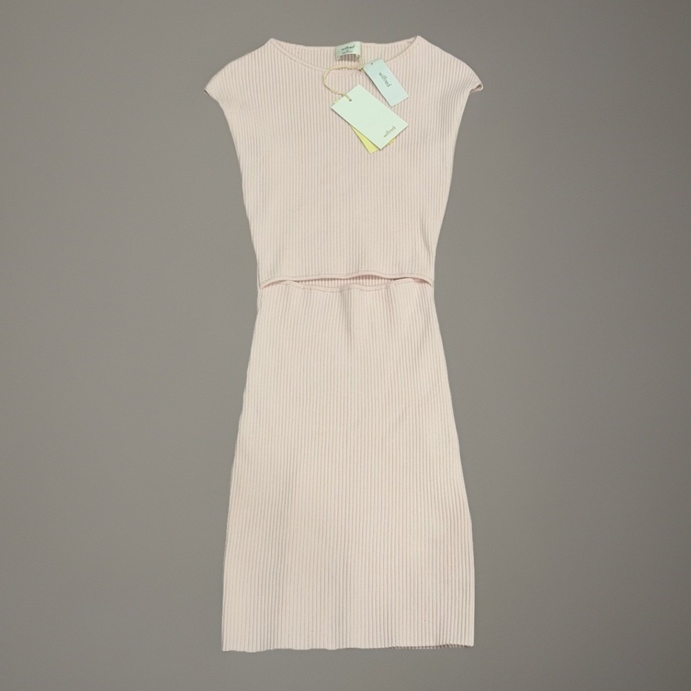 NWT Aritzia Wilfred Dress Cut Out Knit Mini Mochi Light Pink Size XS Bodycon